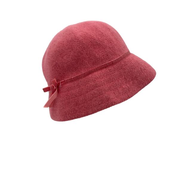 Vintage GAP Bucket Hat Knit Soft Bow Pink Y2K Angora Blend Knit - Picture 3 of 7